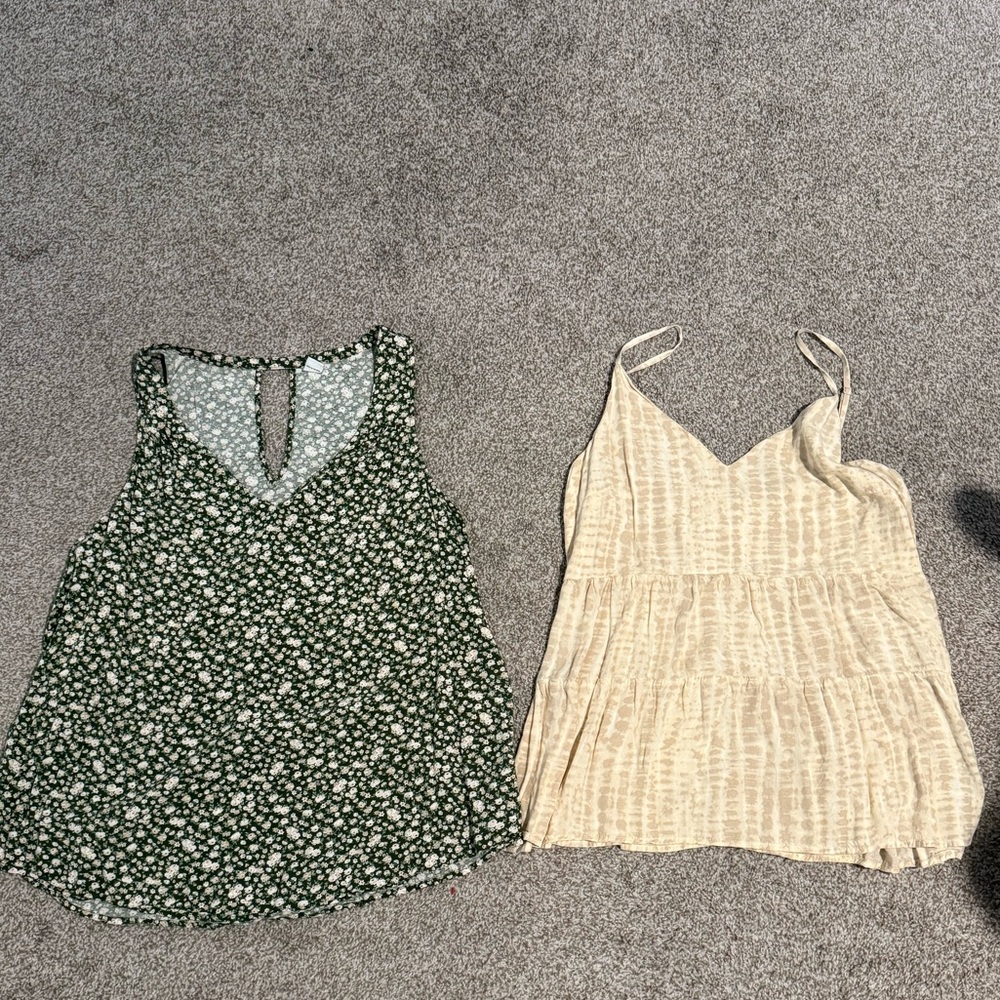 Floral Green and Cream Tank Tops